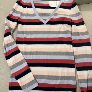 NWT J Crew Striped Perfect Fit V-Neck Long Sleeve Top Size XXS